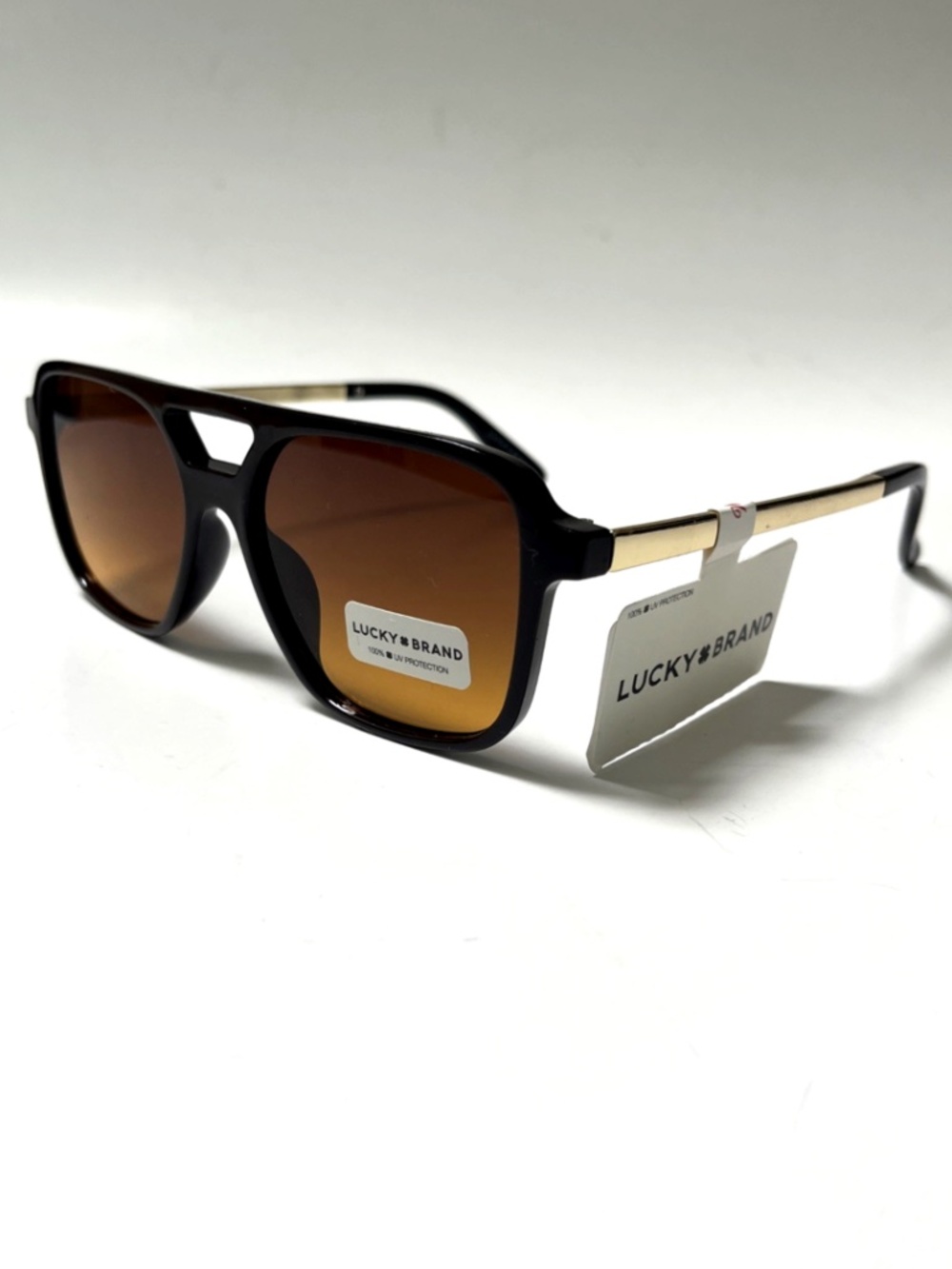 New LUCKY BRAND Double Bridge Aviator Sunglasses Acetate Brown Amber Lens